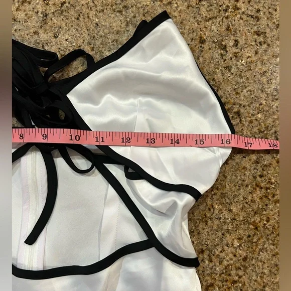 COMMENSE Semi-Sheer Contrast Trim Tie-Front Long Dress COLOR - White size Small - Picture 5 of 11